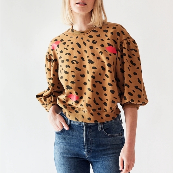 Clare V drop shoulder leopard print sweatshirt Medium - Picture 5 of 6